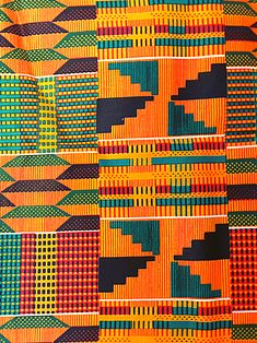 Nothing captures the vibrant West African vibe quite like kente cloth. These colorful prints represent sophistication and royalty. Each kente pattern is distinct and has its own special meaning. Many people around the globe are proudly wearing kente cloth today to show their unique sense of fashion and their connection to the motherland. In addition to clothing, kente cloth prints can be used to create crafts, decorations, throw rugs, table cloths, etc. The fabric features the classic kente patt Kente Cloth Patterns, African Fabric Patterns, West African Art, Kente Dresses, West African Textiles, Kente Pattern, African Vibes, Kente Fabric, Africa Earrings