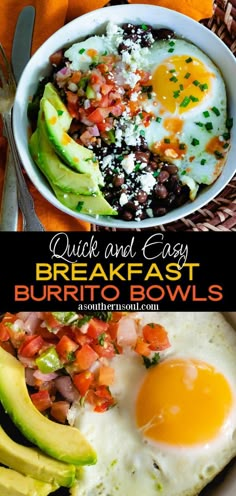 quick and easy breakfast burritos with avocado, black beans, salsa, eggs, and cheese