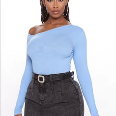 Beautiful One Shoulder Bodysuit Never Worn White Long Sleeve Bodysuit, Expensive Fashion, One Shoulder Bodysuit, Blue Bodysuit, Beachwear Fashion, Fashion Nova Models, Bodysuit Fashion, Fashion Nova Tops, White Dresses For Women