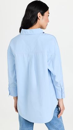 ANINE BING MIKA SHIRT - BLUE | SHOPBOP Oversized Top With Button Cuffs And Shirttail Hem, Chic Cotton Shirt With Roll-up Sleeves, Chic Cotton Shirt With Rolled Sleeves, Cotton Shirt With Roll-up Sleeves And Shirttail Hem, Cotton Blouse With Rolled Sleeves For Daywear, Cotton Daywear Blouse With Rolled Sleeves, Oversized Blouse With Roll-up Sleeves And Spread Collar, Cotton Shirt With Roll-up Sleeves For Work, Blue Cotton Tops With Cuffed Sleeves