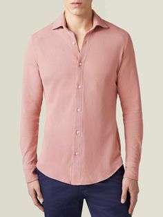 LUCA FALONI | PEACH SIENA PIQUÉ SHIRT | MADE IN ITALY Peach Colour Shirt For Men, Peach Color Shirt, Vintage Colours, Diamond Texture, Light Peach Color, Pique Shirt, Blue Denim Shirt, Cotton Shirts For Men, Cotton Chinos