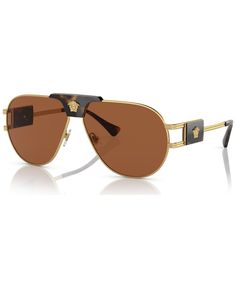 in stock Luxury Brown Aviator Sunglasses With Tinted Lenses, Luxury Brown Aviator Sunglasses With Mirrored Lenses, Brown Luxury Aviator Sunglasses With Mirrored Lenses, Luxury Brown Mirrored Aviator Sunglasses, Luxury Polarized Aviator Sunglasses, Brown Sunglasses, Versace Sunglasses, Sunglass Hut, Designer Eyewear