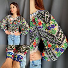 Amazing Romanian vintage blouse! So bright and stunning! So vibrant colours Tulle fabric Great condition! Universal size Will suit to and S and M size Folk Blouse With Multicolor Embroidery Motif, Floral Embroidered Tunic Top For Festival, Patterned Patchwork Blouse For Summer, Summer Patchwork Patterned Blouse, Long Sleeve Tops With Geometric Embroidery For Summer, Casual Multicolor Tops With Embroidered Sleeves, Folk Style Embroidered Long Sleeve Tops, Summer Casual Peasant Top With Intricate Embroidery, Spring Patterned Tops With Patchwork