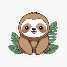 a cute slotty sitting on top of a leaf sticker