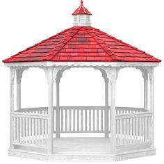 a white gazebo with red roof on a white background