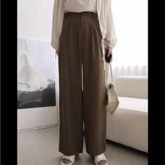 Shein Wide Leg, High Waist Pants. Mocha Brown. Size L. Waist - 29.5”, Hip- 36.2”, Length- 41.1”. Button Front With Zipper. Has Loops For A Belt. Great Fit And Chic Style. Never Worn! High-waist Khaki Bottoms For Office, High Waist Khaki Bottoms For Office, High Waist Wide Leg Brown Pants For Office, Brown High Waist Wide Leg Pants For Office, High Waist Brown Wide Leg Pants For Office, Brown Full-length Bottoms For Office, Khaki Wide Leg Dress Pants For Business Casual, Casual Brown Full Length Dress Pants, Khaki Bottoms For Office