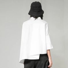 Temperament Solid Color Irregular Loose Shirt Top Modern Oversized White Blouse, Modern White Summer Shirt, White Shirttail Hem Top For Spring, Modern White Blouse With Shirttail Hem, Oversized White Short Sleeve Blouse, White Cotton Blouse With Shirttail Hem, White Modern Shirt With Relaxed Fit, Modern White Blouse Relaxed Fit, White Long Sleeve Modern Blouse