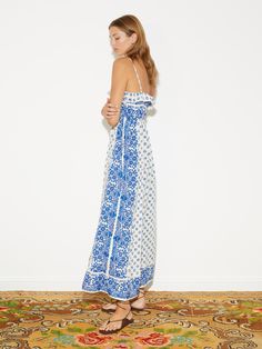 Square neck Maxi dress with shirred bodice for a fitted bust Fine adjustable straps Neckline ruffle with picot edging Beach Essentials, Resort Collection, Resort Wear, Square Neck, Card Sizes, Bodice, Spring Summer, One Piece, Maxi Dress