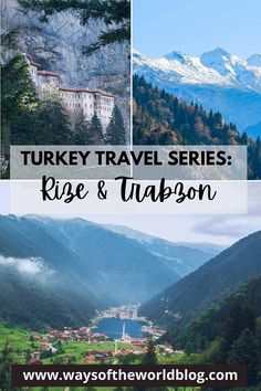 turkey travel series rise and turbon with mountains in the background, text overlay reads turkey travel series rise and turbon