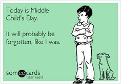 a boy standing next to a dog with the caption today is middle child's day it will probably be forgotten, like i was