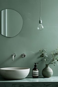 Refreshing Mint Modern Green Bathroom Decor, Apartments Interior, Baths Interior, Monochrome Interior, Green Walls, Green Bathroom, Turquoise Green, Bathroom Inspo, Vanity Units