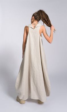 Linen High Neck Cocoon Dress A92318 - Etsy South Africa Beige A-line Sundress Maxi Dress, Floor-length Sleeveless Dress For Spring, Beige Sleeveless Maxi Dress For Spring, Beige Sleeveless Sundress Maxi Dress, Beige Sleeveless Maxi Sundress, Chic Beige Maxi Length Sleeveless Dress, Flowy Beige Floor-length Maxi Dress, Flowy Floor-length Beige Maxi Dress, Beige Flowy Floor-length Maxi Dress