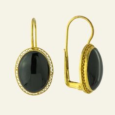 Sensual minimalism. This bold Victorian design features a black onyx stone in a classic 24k vermeil gold open work setting. European backs for pierced ears. Size: 1 1/4 inch. Replica Jewelry, Vampire Goth, Lapis Earrings, Goth Girl, Victorian Design, Black Onyx Stone, Onyx Earrings, Garnet Earrings, Cubic Zirconia Earrings