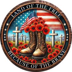 Land Of The Free Because Brave Military Boots Poppies And Cross- 4Th July-Independence Day Metal Patriotic Screensavers, Thank You Veterans, Veterans Day Art, America Core, Biblical Pictures, Patriotic Recipes, Cowboy Crafts, Canada Christmas, Unique Wreath