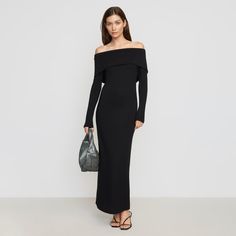 Morgan Split Foldover Jersey Dress Long Sleeve Black Dress, Baddie Vibes, Long Outfit, Morgan Dress, Maxi Dress Outfit, Modern Clothing, Split Maxi Dress, Dreamy Dress, Stylish Clothes For Women