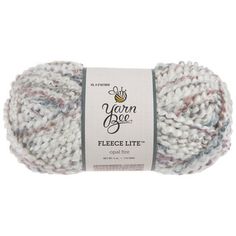 yarn ball in white and multicolors with the words yarn bee fleece lite