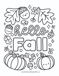 a coloring page with the words hello fall