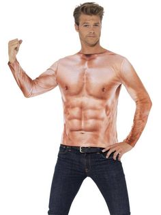 Realistic Muscles Men's Costume Top | Fake Six Pack Print Shirt