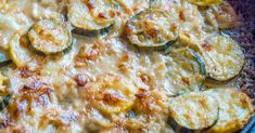 a casserole dish with zucchini and cheese