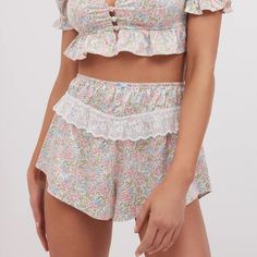 For Love And Lemons Farrah Shorts Large Floral New Beautiful, Elegant Shorts Sold Out Online Condition: New In Package Size: Large Color: Multi-Color Spring Sleepwear With Built-in Shorts, Short Length Bottoms With Built-in Shorts For Pajama Party, White Sleepwear With Built-in Shorts, White Short Bloomers For Spring, Spring Loungewear Bloomers, Cotton Bloomers For Loungewear, White Bloomers For Spring, Spring Loungewear Bloomers In Short Length, White Spring Bloomers Short Length