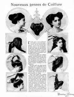 Wearing History Blog | French Gibson Girl Hairstyles, 1908 | Mirror Des Modes, May 1908 Gibson Girl Hair, Istoria Artei, Victorian Hairstyles, Girl Hairstyle, Gibson Girl, Athletic Hairstyles, French Hair