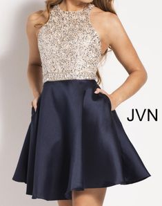 New With Tags Jvn57782 Navy Illusion Nude Beaded Sequin Bling Embellished Bodice Sleeveless Short Dress Halter Like Straps. With Pockets Homecoming Wedding Pageant Photoshoot Gala Prom Ball Dance Hoco Check Out My Closet For Sherri Hill Macduggal Tony Bowls Tarik Ediz 9/14 Dresses For Dances, Navy Short Dress, Homecoming Dress Ideas, Mitzvah Dresses, Bat Mitzvah Dresses, 8th Grade Dance, Formal Ideas, Winter Formal Dresses, Hoco Dress