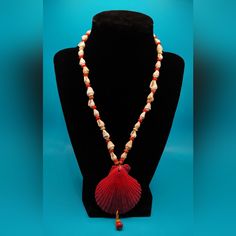 Rubenjuarezdesigns Red Bead Sunset 19" Choker Sm. Cream Shells Sm.Wood Beads Gold Lobster Clasp Red Glass Beads Red Shell Jewelry For Gifts, Red Shell Jewelry As A Gift, Red Shell Jewelry For Gift, Red Bohemian Shell Necklace For Gift, Handmade Red Shell Necklace Gift, Handmade Red Shell Necklace For Gift, Red Bead, Red Glass, Wood Beads