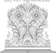 an ornate design with flowers and birds on it, is shown in black and white