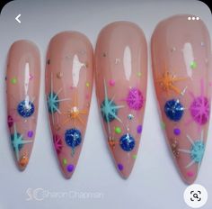 Science Nails, Fancy Nail Designs, Nails With Stars, Fancy Nail Art, Confetti Nails, Bright Nails, November 9, Fabulous Nails, Funky Nails