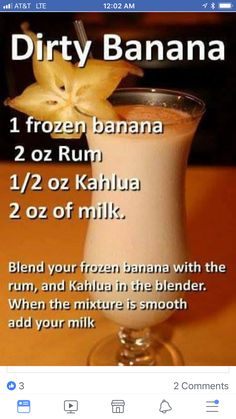 the recipe for dirty banana milkshake is shown in this screenshot from facebook