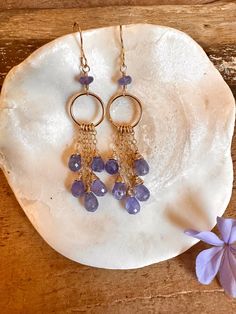 Gold filled dangle earrings with faceted tanzanite gemstones Gold Chandelier Earrings, Tanzanite Gemstone, Coin Pearls, Citrine Gemstone, Garnet Gemstone, Gold Earrings Dangle, Etsy Earrings Dangle, Gorgeous Earrings, Jewelry Inspo