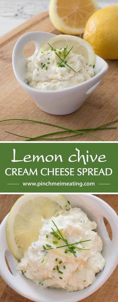 lemon chive cream cheese spread in a white bowl