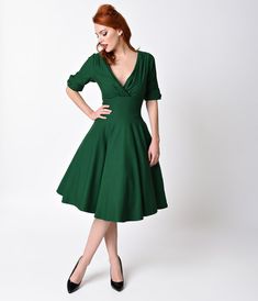 Unique Vintage Delores 1950s Emerald Green Swing Dress Green Plus Size Dresses, Vintage Green Dress, Vintage Brand Clothing, Emerald Green Dresses, Vintage Inspired Dresses, 1950s Dress, Online Dress Shopping, Guest Outfit, Unique Dresses