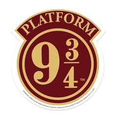 a round sticker with the number nine on it that says platform 9 3 / 4