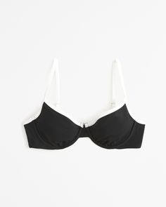 Our 90's-style underwire bikini top in our trendy rib fabric, featuring unlined cups, flattering and adjustable wide straps and back hook detail. Sporty Seamless Underwire Swimwear, Trendy Fitted Bra With Padded Cups, Black Padded Bra For Summer, Rib Fabric, American Clothing, Women's Swimwear, Wide Straps, Ribbed Fabric, American Apparel