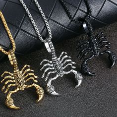 Mens Gothic Punk Animal Scorpion Pendant Necklace Biker Jewelry Box Chain 24" | eBay Male Chains Necklaces For Men, Durable Metal Necklaces For Gifts, Durable Metal Necklaces As A Gift, Durable Metal Necklace As Gift, Durable Metal Necklace Gift, Punk Style Engraved Jewelry Gift, Punk Style Engraved Necklace For Gift, Collectible Black Stainless Steel Necklace, Gothic Necklace Men