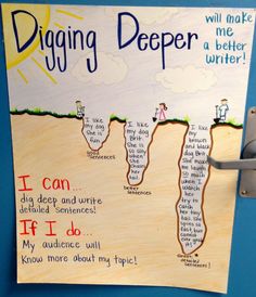 a bulletin board with writing on it that says digging deeper