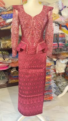 Condition new Cambodian traditional outfit  Size L Top bust 39 inches waist 33 inches  Skirt waist 33 inches  Will ship the same on picture  If you have any questions please contact us we will reply back as soon as we can. Thank you! Have a good day! Traditional Pink Peplum Dresses, Elegant Fitted Peplum Lehenga, Festive Fitted Peplum Sets, Fitted Pink Dress For Traditional Ceremonies, Pink Fitted Dress For Traditional Ceremonies, Elegant Pink Sets For Traditional Ceremonies, Fitted Traditional Sets For Ceremonies, Fitted Long Sleeve Traditional Wear For Ceremonies, Fitted Unstitched Blouse For Traditional Ceremonies