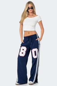 1980 Nylon Track Pants – edikted 80s Athletic Fashion, Nylon Track Pants, Cute Sweatpants, Boat Neck Top, Track Pants Women, Hollister Pants, Boat Neck Tops, Swimwear Dress, Boat Neckline