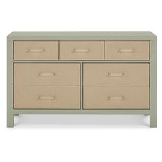 an image of a dresser with drawers on the top and bottom drawer, in light green