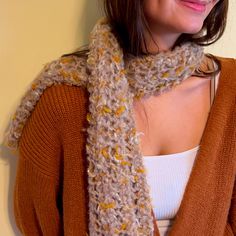 Soft As A Cloud & Light Weight Scarf In Tan, Pumpkin, Cream. Newly Knitted To Match Autumn Colors! Measures 8” X 45”. Autumn Scarf, Cloud Light, Fall Scarf, Cloud Lights, Christmas Inspo, Fall Scarves, Pumpkin Cream, Cozy Autumn, Lightweight Scarf