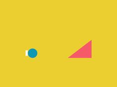 a yellow background with pink and blue shapes on the bottom right corner is an orange triangle