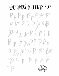 the letters and numbers are drawn in black ink on white paper, which reads 50 ways to write p