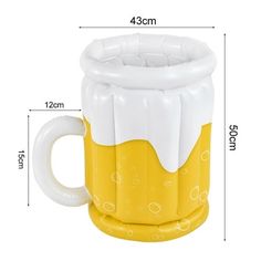 an inflatable beer mug is shown with measurements