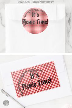 two envelopes with the words it's picnic time printed on them