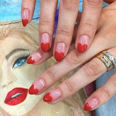 Red Heart French Tip, Heart French Tip Nails, Heart French Tips, Heart French Tip, Tacky Nails, Minimal Nails, Her Nails, Tip Nails, French Tips