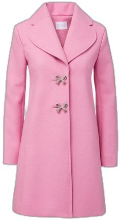 Elegant Pink Outerwear With Button Closure, Elegant Bow Outerwear For Spring, Elegant Spring Outerwear With Bow, Luxury Pink Outerwear With Buttons, Elegant Pink Outerwear With Buttons, Luxury Pink Wool Outerwear, Designer Pink Formal Outerwear, Designer Formal Pink Outerwear, Elegant Pink Formal Outerwear