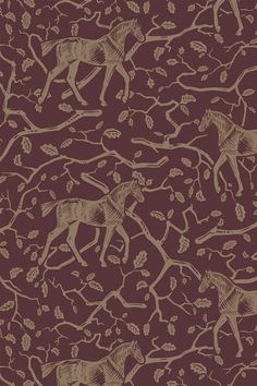 a brown and white pattern with horses on it