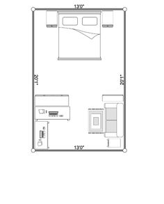 the floor plan for a bedroom with an attached bed