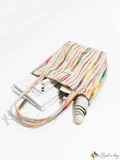 Bird in Bag - Designer Handbag with Buckle Closure and Capacity for Womens Shoulder Bag with Rainbow Vertical Striped Fabric Tote Multicolor Handheld Shoulder Bag For School, Casual Multicolor Shoulder Bag With Large Capacity, Casual Multicolor Large Capacity Shoulder Bag, Multicolor Large Capacity Hobo Bag For Shopping, Multicolor Satchel Bucket Bag For Daily Use, Multicolor Satchel-shaped Bucket Bag, Large Capacity Multicolor Hobo Bag For Shopping, Trendy Multicolor Portable Bag, Casual Multicolor Canvas Bag With Large Capacity